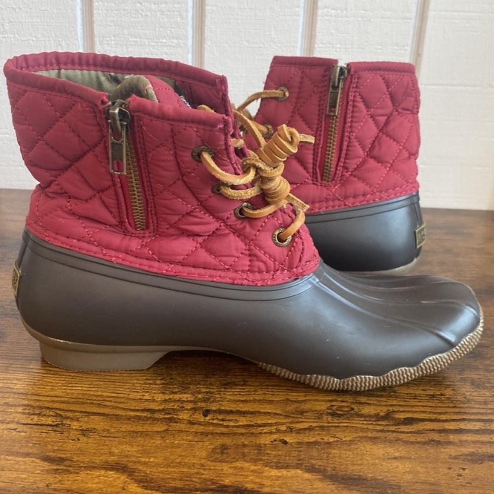 Sperry Saltwater Quilted Duck Boots Red Brown Rubber/Nylon Rain Boots Waterproof - Picture 7 of 11